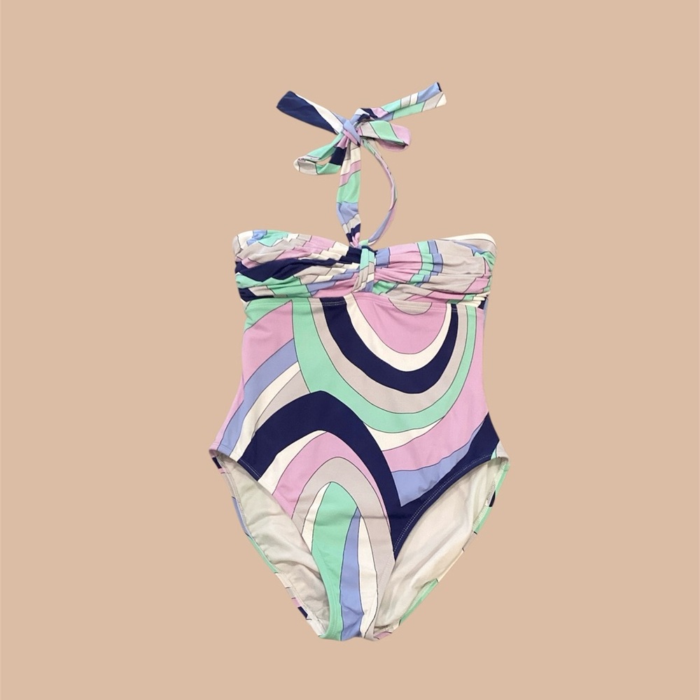 Stylish Multicolor Halter One-Piece Swimsuit, size Medium 🩷